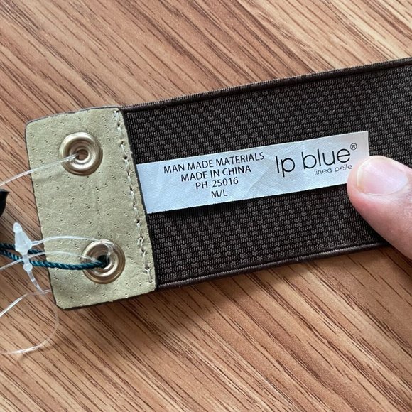 Linea Pelle LP Blue Women belt Brown Elastic Belt Gold Hardware Size US M/L new - Picture 10 of 12